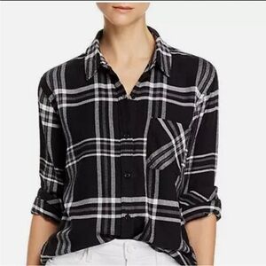 Rails Hunter Black Storm Parchment Plaid Button Down Shirt M